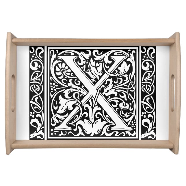 Letter X Medieval Monogram Art Nouveau Serving Tray (Front)