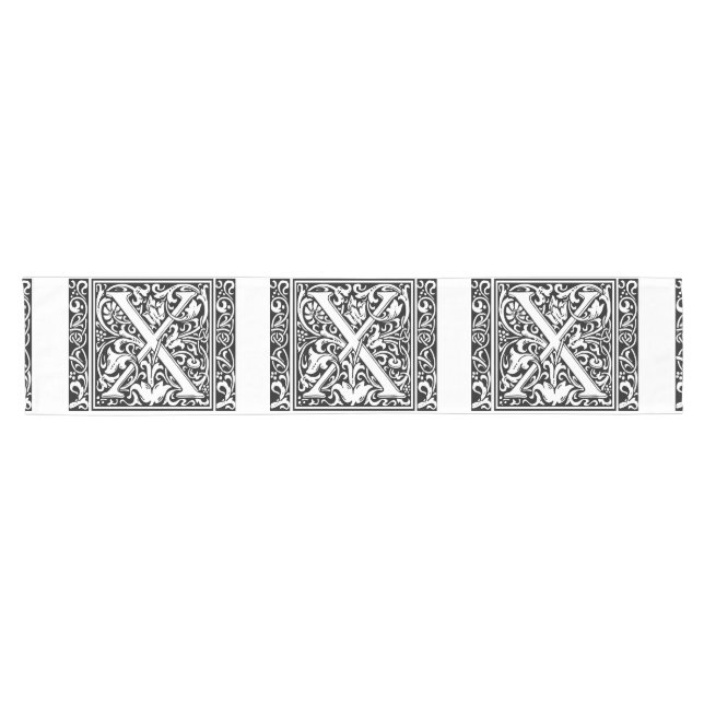 Letter X Medieval Monogram Art Nouveau Short Table Runner (Horizontal)