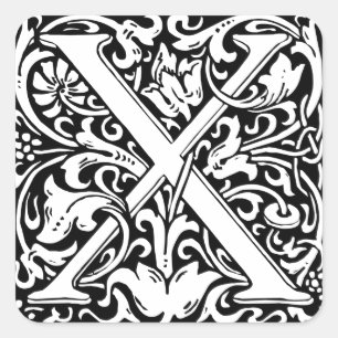 Letter X Medieval Monogram Art Nouveau Square Sticker