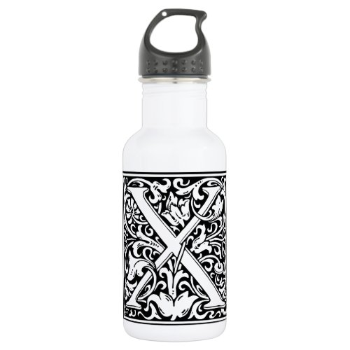 Letter X Medieval Monogram Art Nouveau Stainless Steel Water Bottle