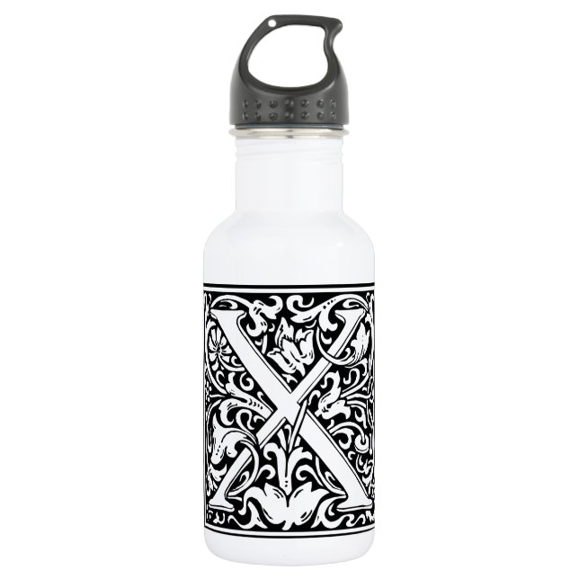 Letter X Medieval Monogram Art Nouveau Stainless Steel Water Bottle (Front)
