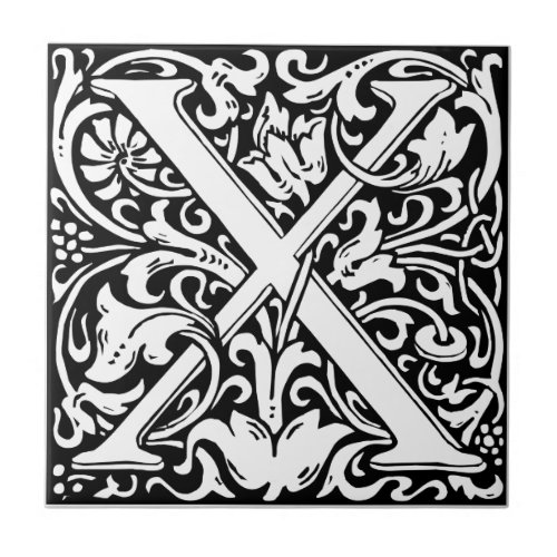 Letter X Medieval Monogram Art Nouveau Tile