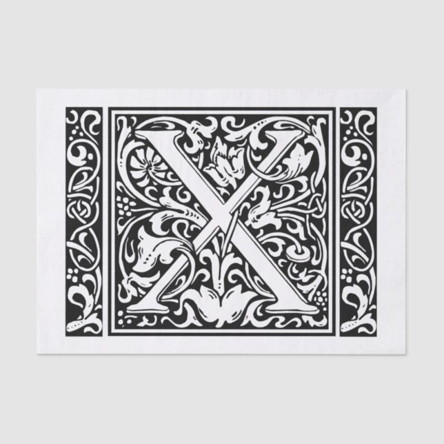 Letter X Medieval Monogram Art Nouveau Tissue Paper (Front)