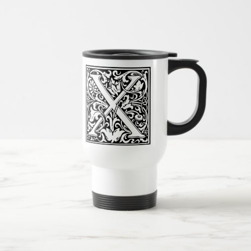 Letter X Medieval Monogram Art Nouveau Travel Mug