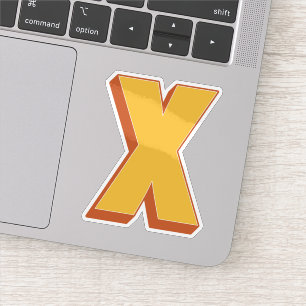 Letter X Monogram, Bold 3D Type Font Initial Sticker