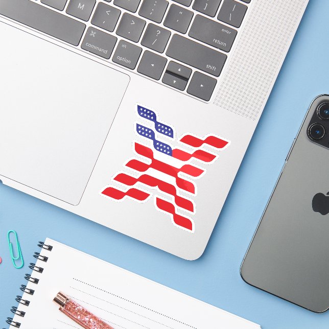Letter X Monogram USA Flag Sticker (Laptop w/ iPhone)