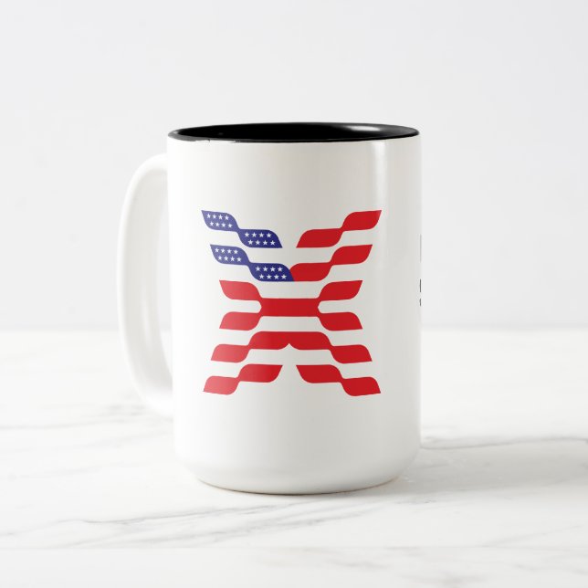 Letter X Monogram USA Flag Two-Tone Coffee Mug (Front Left)