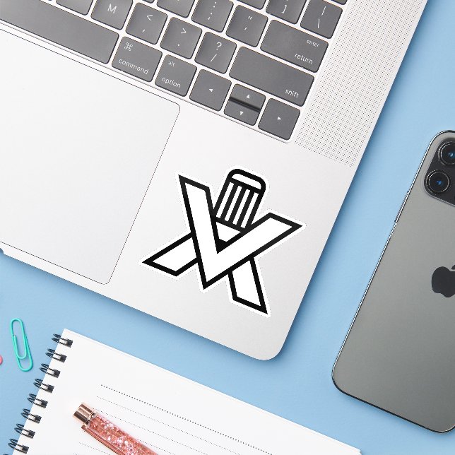 Letter X Monogram with Pencil Sticker (Laptop w/ iPhone)
