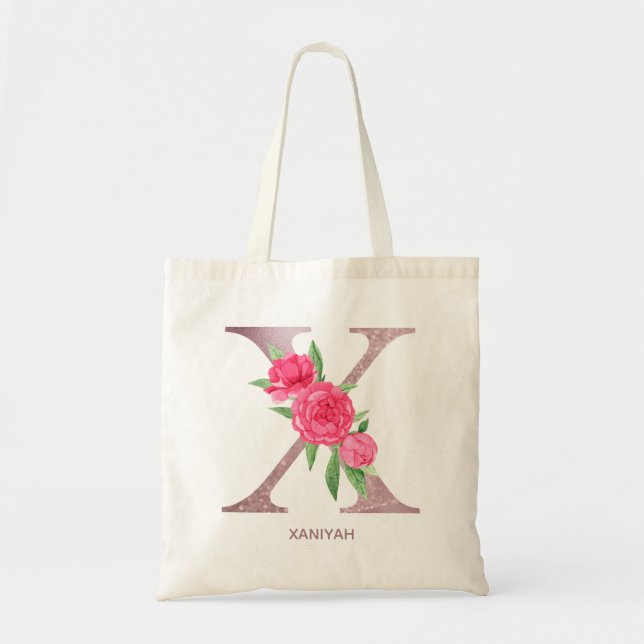 Letter X Personalized Rose Initial Gift  Wedding Tote Bag (Front)