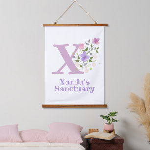 Letter X plus First Name with a Floral Design Hanging Tapestry