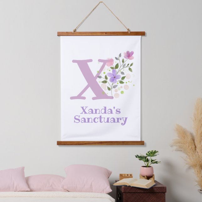 Letter X plus First Name with a Floral Design Hanging Tapestry (Bedroom)