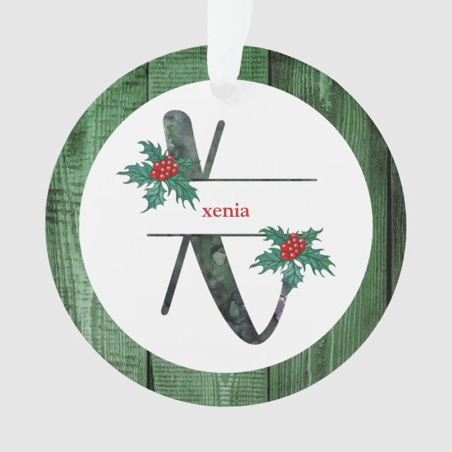 *~* Letter X   Rustic Christmas PHOTO Wood AP44 Ornament (Front)