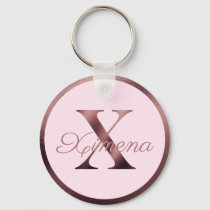 Stylish Pink Letter E Rose Gold Metallic Monogram Keychain