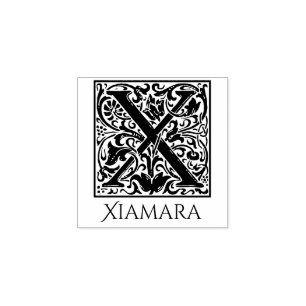 Letter X Vintage First Letter with Custom Name Rubber Stamp