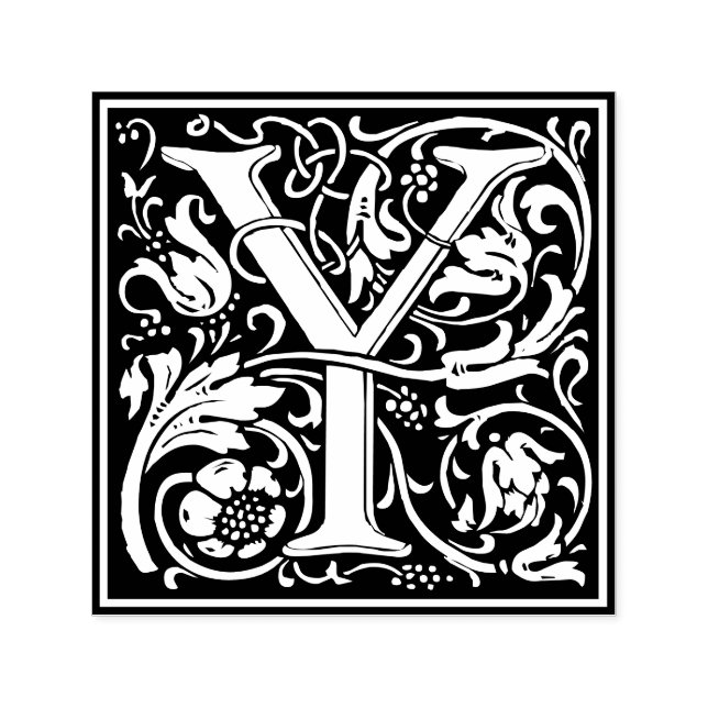 Letter Y art nouveau black and white Tile Self-inking Stamp (Design)