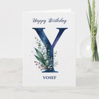 Letter Y Birthday for Him Personalized Name Blue Card