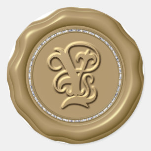 *~* Letter Y Diamond Circle GOLD Wax Seal Stickers