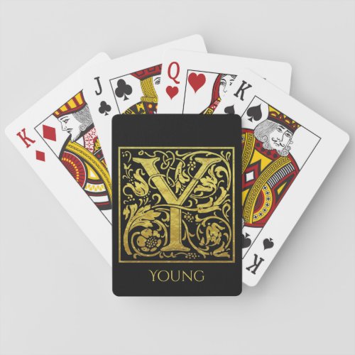 Letter Y First Letter and Name in Gold on Black Poker Cards
