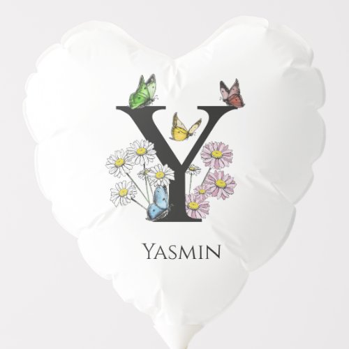 Letter Y Floral Butterfly Monogram Initial     Balloon