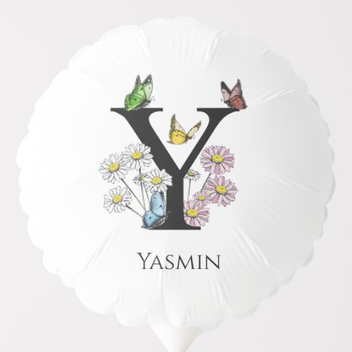 Letter Y Floral Butterfly Monogram Initial     Balloon