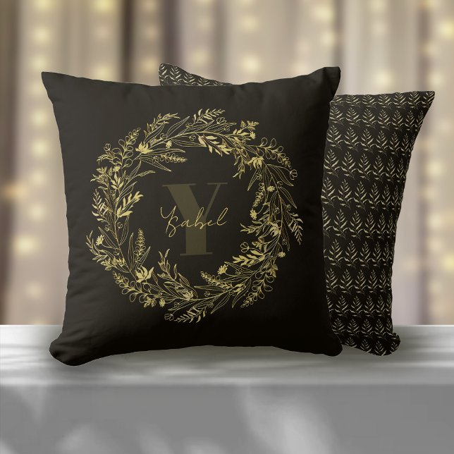 Letter Y  Gold Botanical Monogram Throw Pillow (Creator Uploaded)