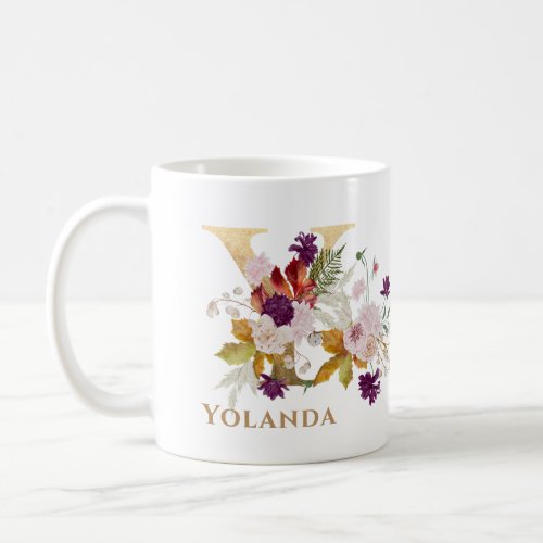 Letter Y _ Gold Floral Name sister coworker friend Coffee Mug