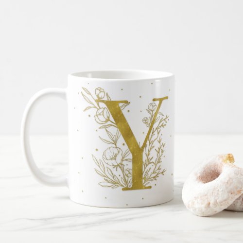Letter Y Gold Monogram Botanical Illustration Coffee Mug