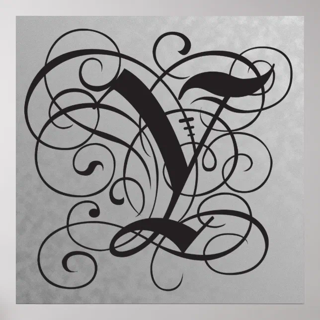 Letter Y, Gothic Monogram Black Poster | Zazzle