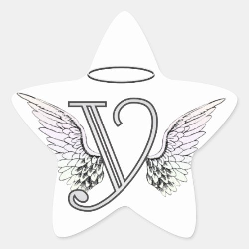 Letter Y Initial Monogram with Angel Wings  Halo Star Sticker