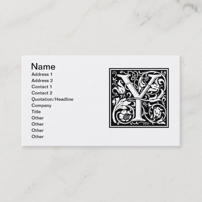 Letter Y Medieval Monogram Art Nouveau Business Card (Front)