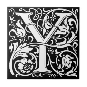 Letter Y Medieval Monogram Art Nouveau Ceramic Tile