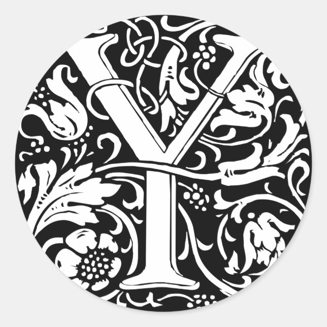 Letter Y Medieval Monogram Art Nouveau Classic Round Sticker (Front)
