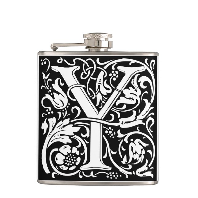 Letter Y Medieval Monogram Art Nouveau Flask (Front)