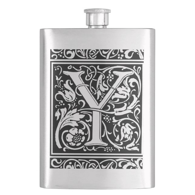 Letter Y Medieval Monogram Art Nouveau Hip Flask (Front)