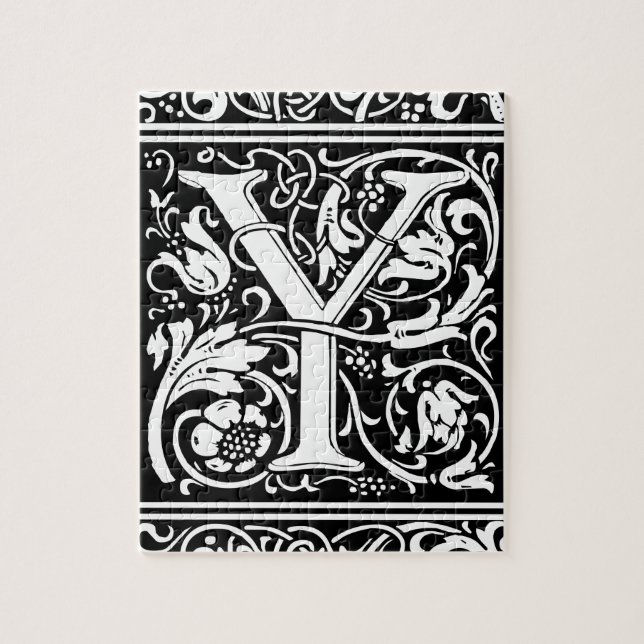 Letter Y Medieval Monogram Art Nouveau Jigsaw Puzzle (Vertical)