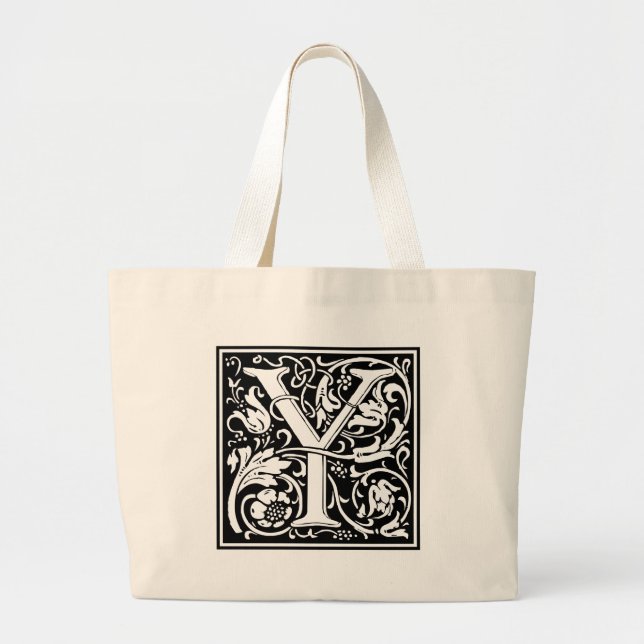Letter Y Medieval Monogram Art Nouveau Large Tote Bag (Front)