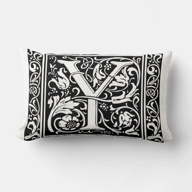 Letter Y Medieval Monogram Art Nouveau Lumbar Pillow (Front)