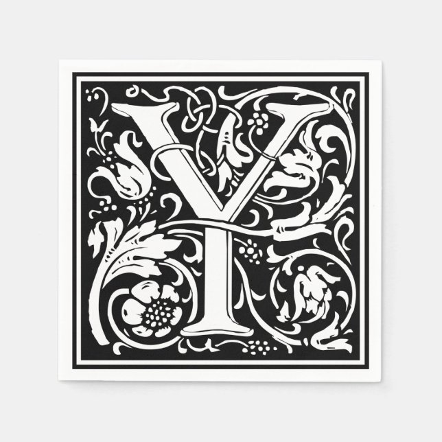 Letter Y Medieval Monogram Art Nouveau Paper Napkins (Front)