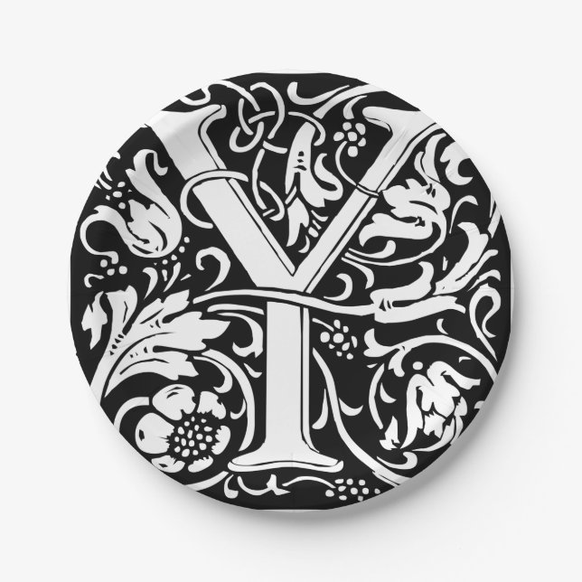 Letter Y Medieval Monogram Art Nouveau Paper Plates (Front)