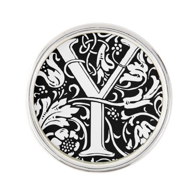 Letter Y Medieval Monogram Art Nouveau Pin (Front)