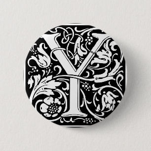 Letter Y Medieval Monogram Art Nouveau Pinback Button