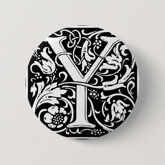 Letter Y Medieval Monogram Art Nouveau Pinback Button (Front)