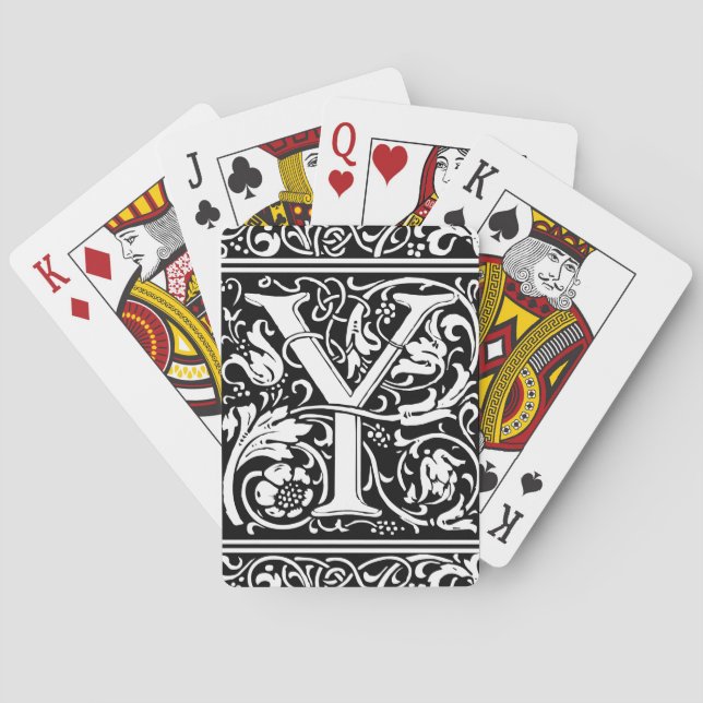 Letter Y Medieval Monogram Art Nouveau Poker Cards (Back)