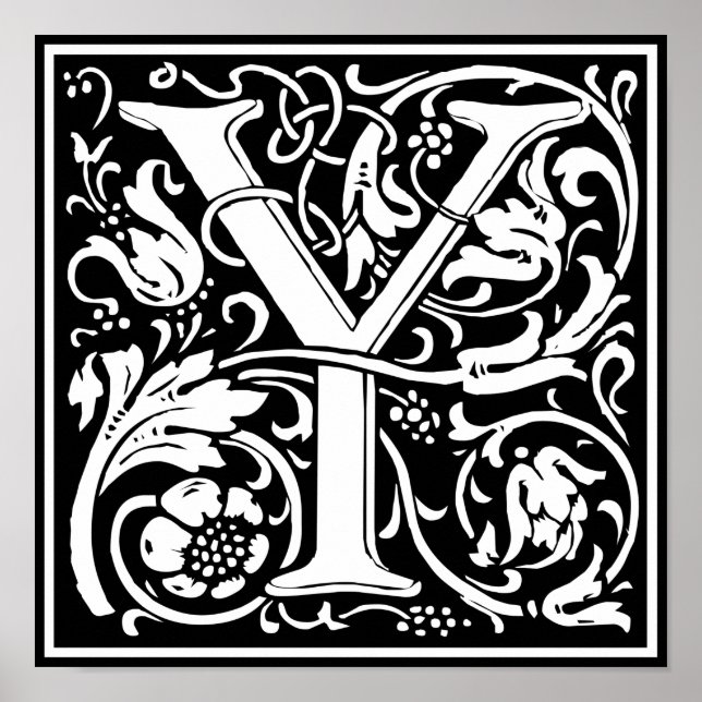 Letter Y Medieval Monogram Art Nouveau Poster (Front)