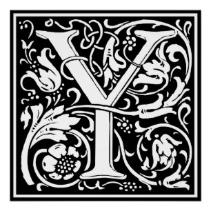 Letter Y Medieval Monogram Art Nouveau Poster