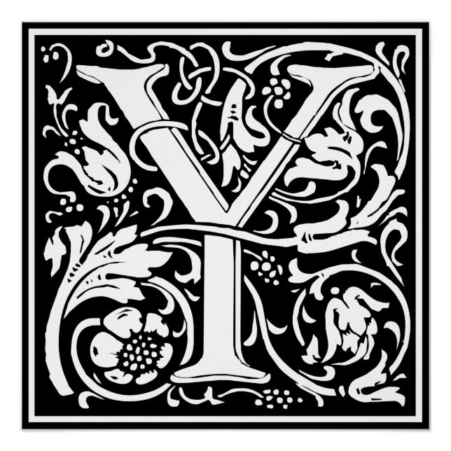 Letter Y Medieval Monogram Art Nouveau Poster (Front)