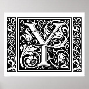 Letter Y Medieval Monogram Art Nouveau Poster