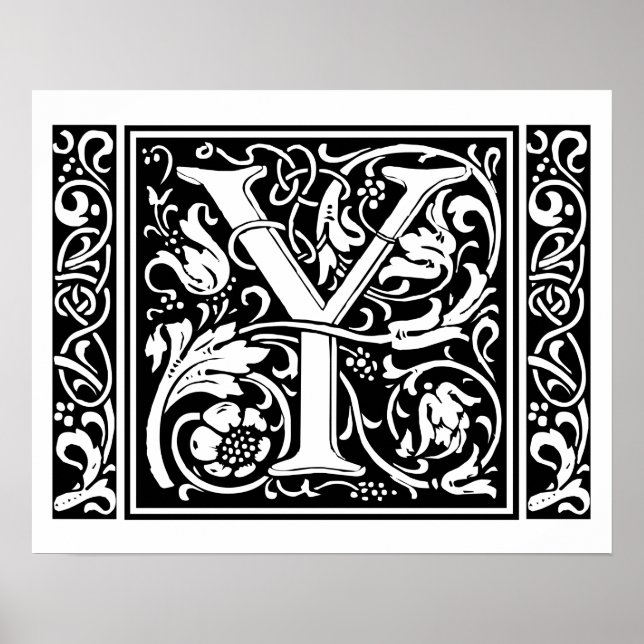 Letter Y Medieval Monogram Art Nouveau Poster (Front)