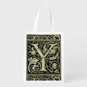 Letter Y Medieval Monogram Art Nouveau Reusable Grocery Bag