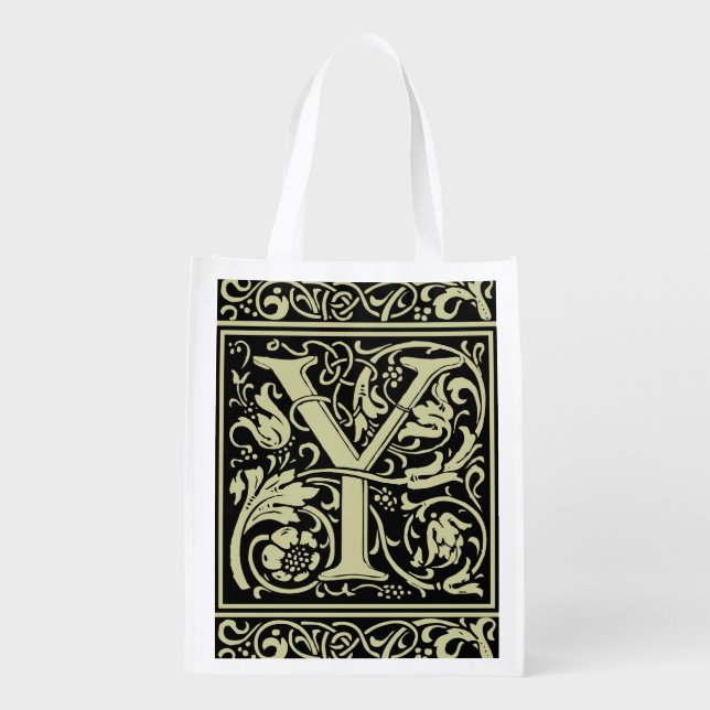 Letter Y Medieval Monogram Art Nouveau Reusable Grocery Bag (Back)